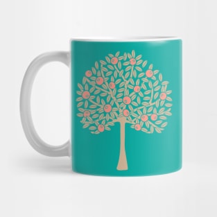 ORANGERIE Citrus Fruit Orange Tree Grove Tropical Botanical in Vintage 1970s Beige Sand and Bright Blush Orange on Turquoise - UnBlink Studio by Jackie Tahara Mug